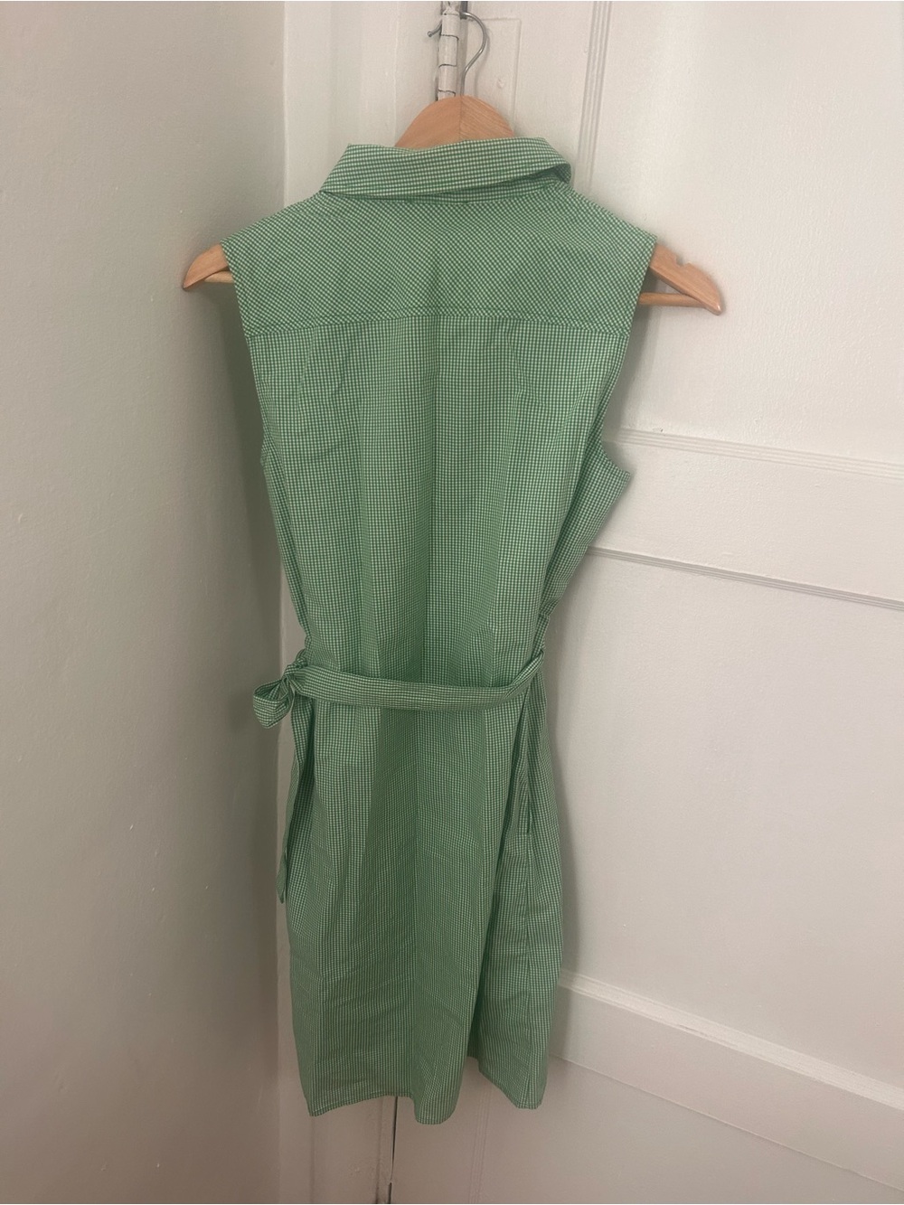 Tommy Hilfiger Green Gingham Sleeveless Shirt Dress with Waist Tie - Picture 3 of 3
